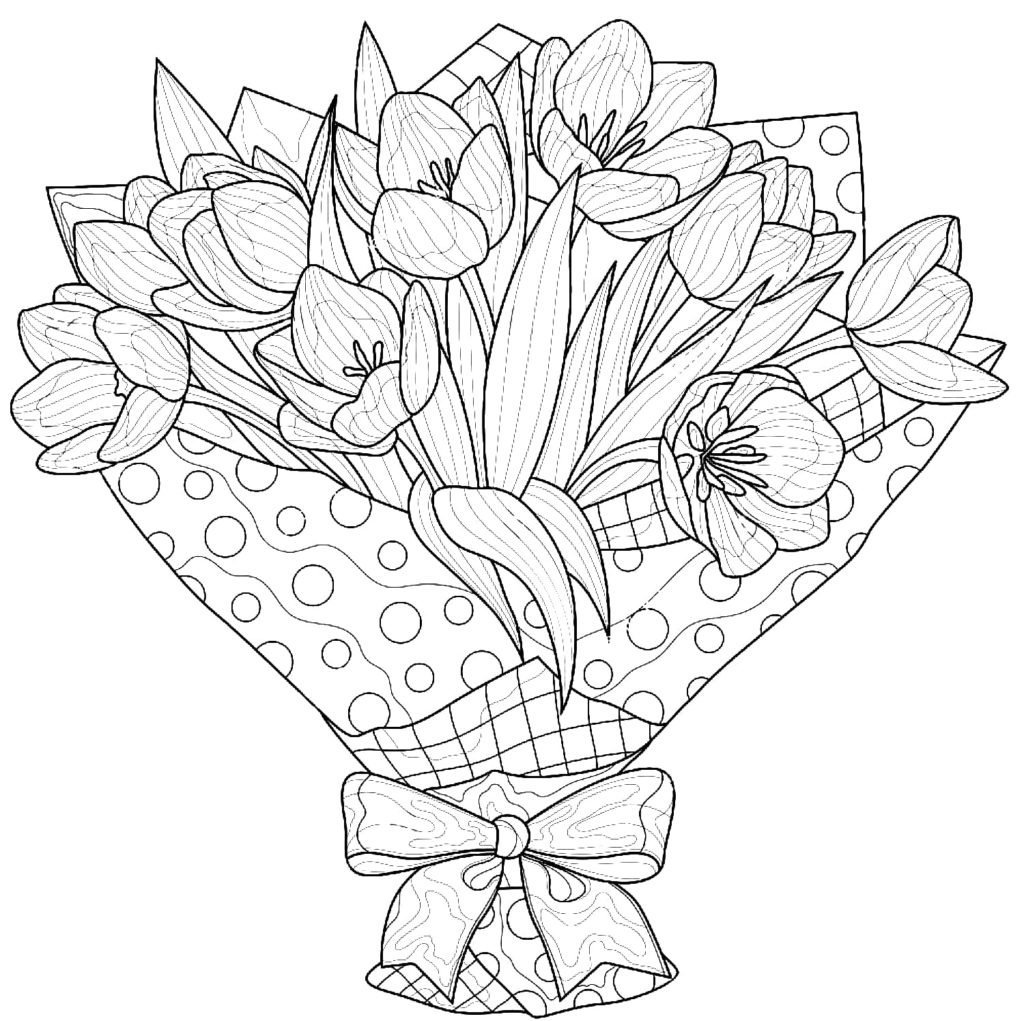 Раскраска букет цветов для мамы