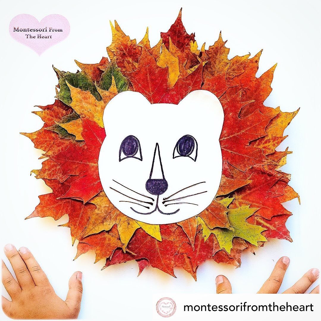 Лев из осенних листьев аппликация