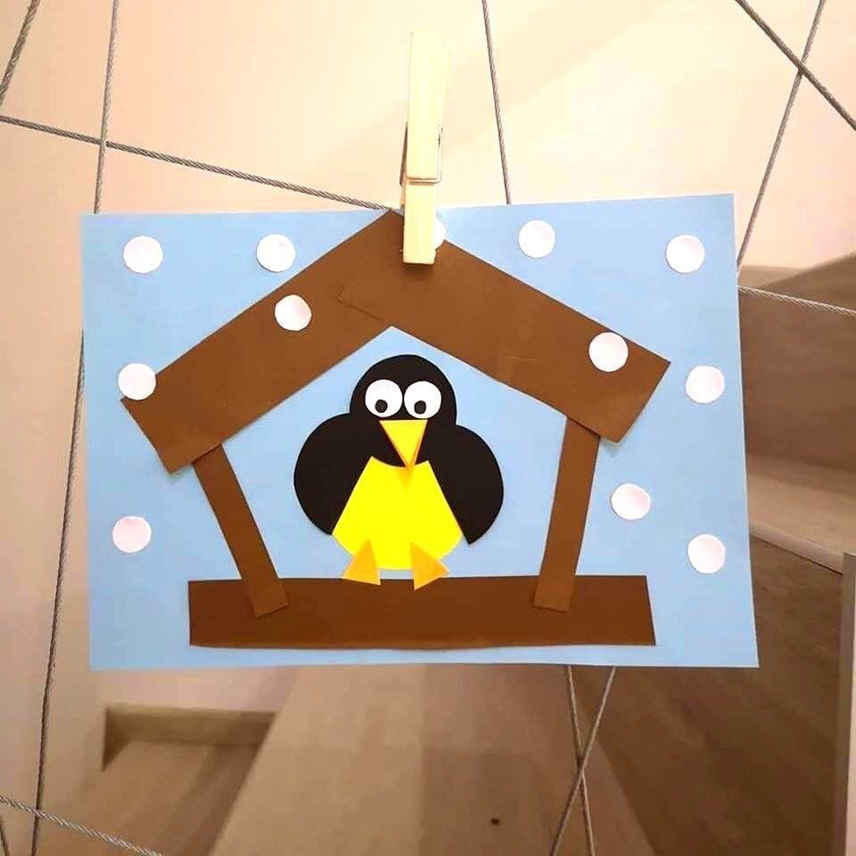 Аппликация птички на кормушке