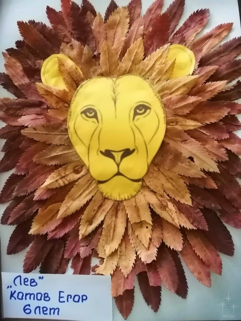 Лев из листьев осенняя поделка