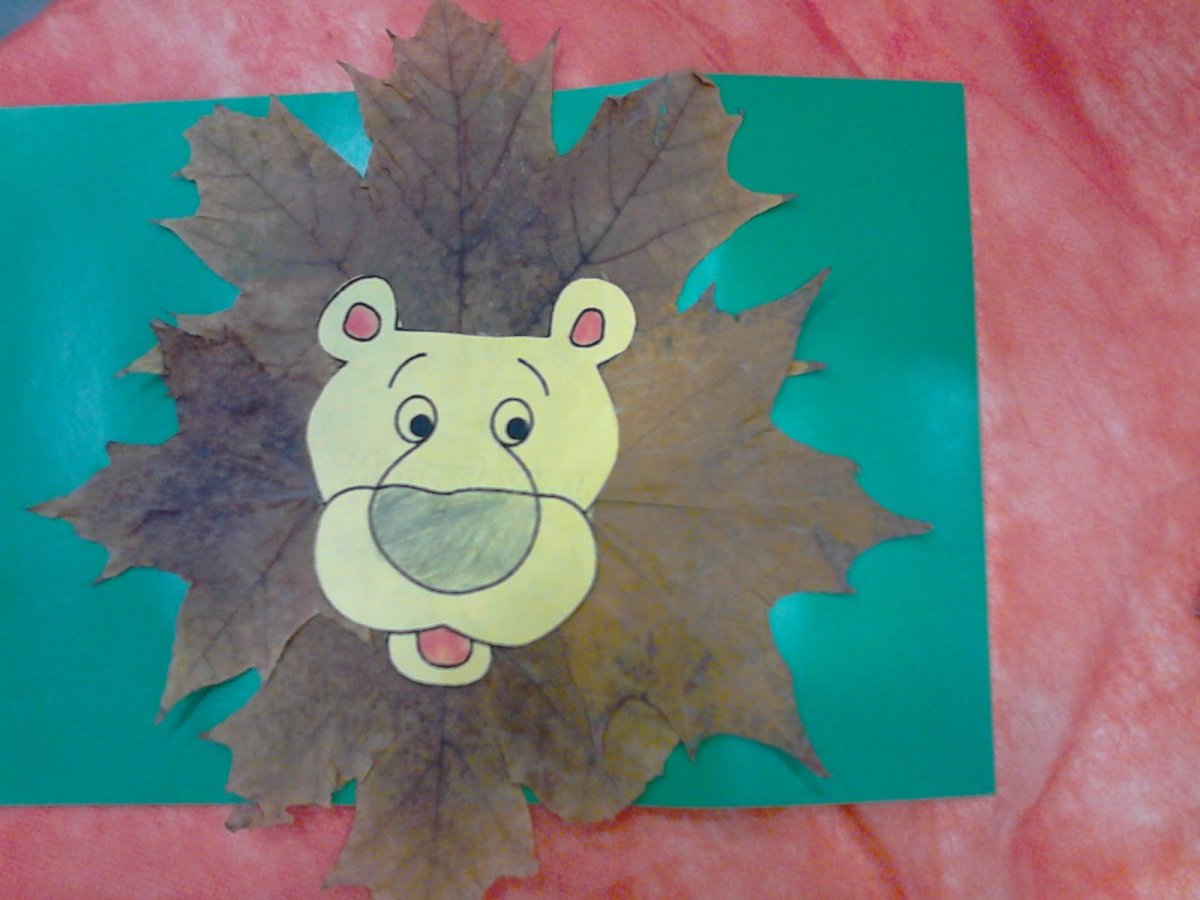 Поделка Львенок из листьев