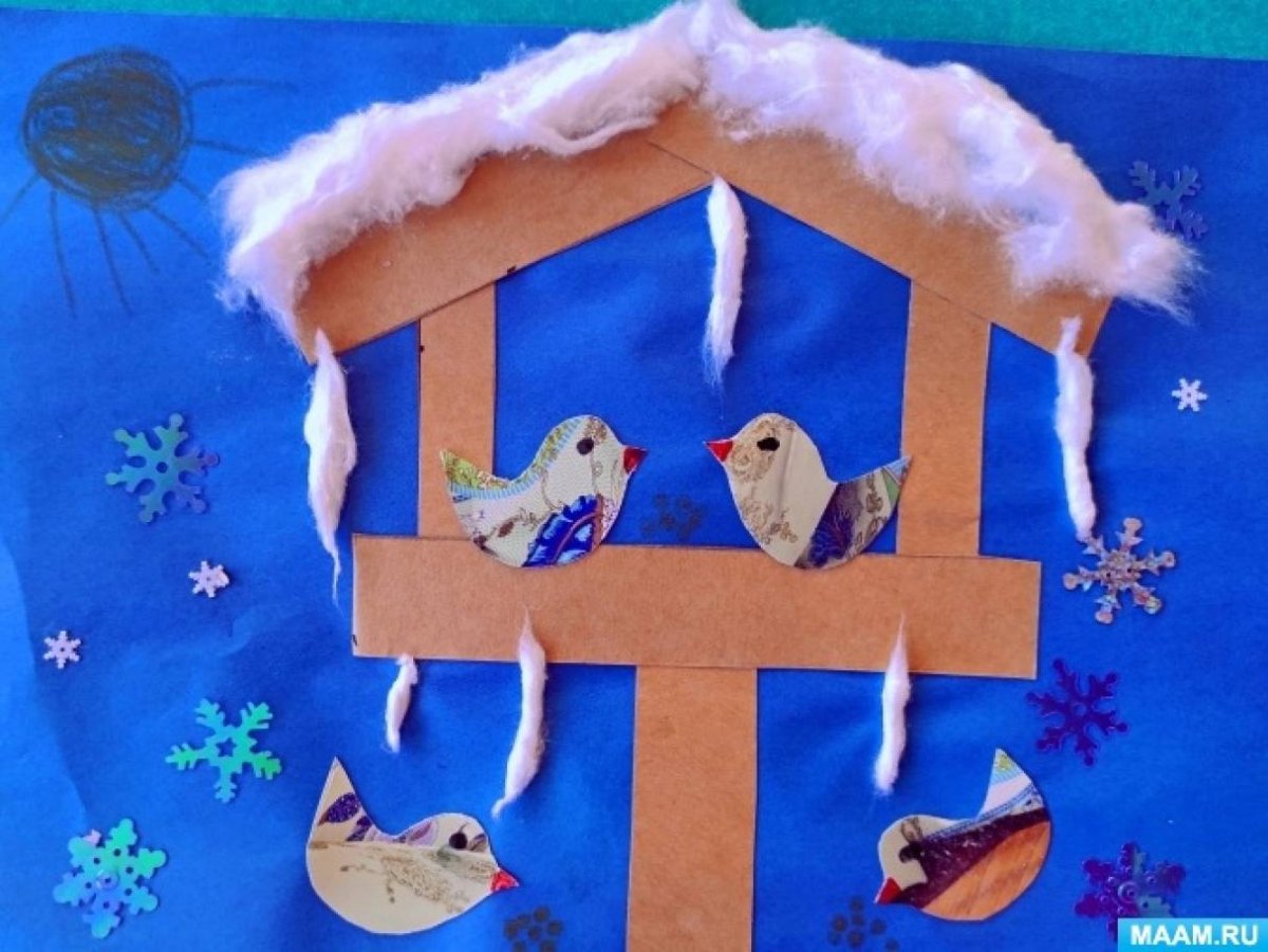 Аппликация зимняя кормушка для птиц