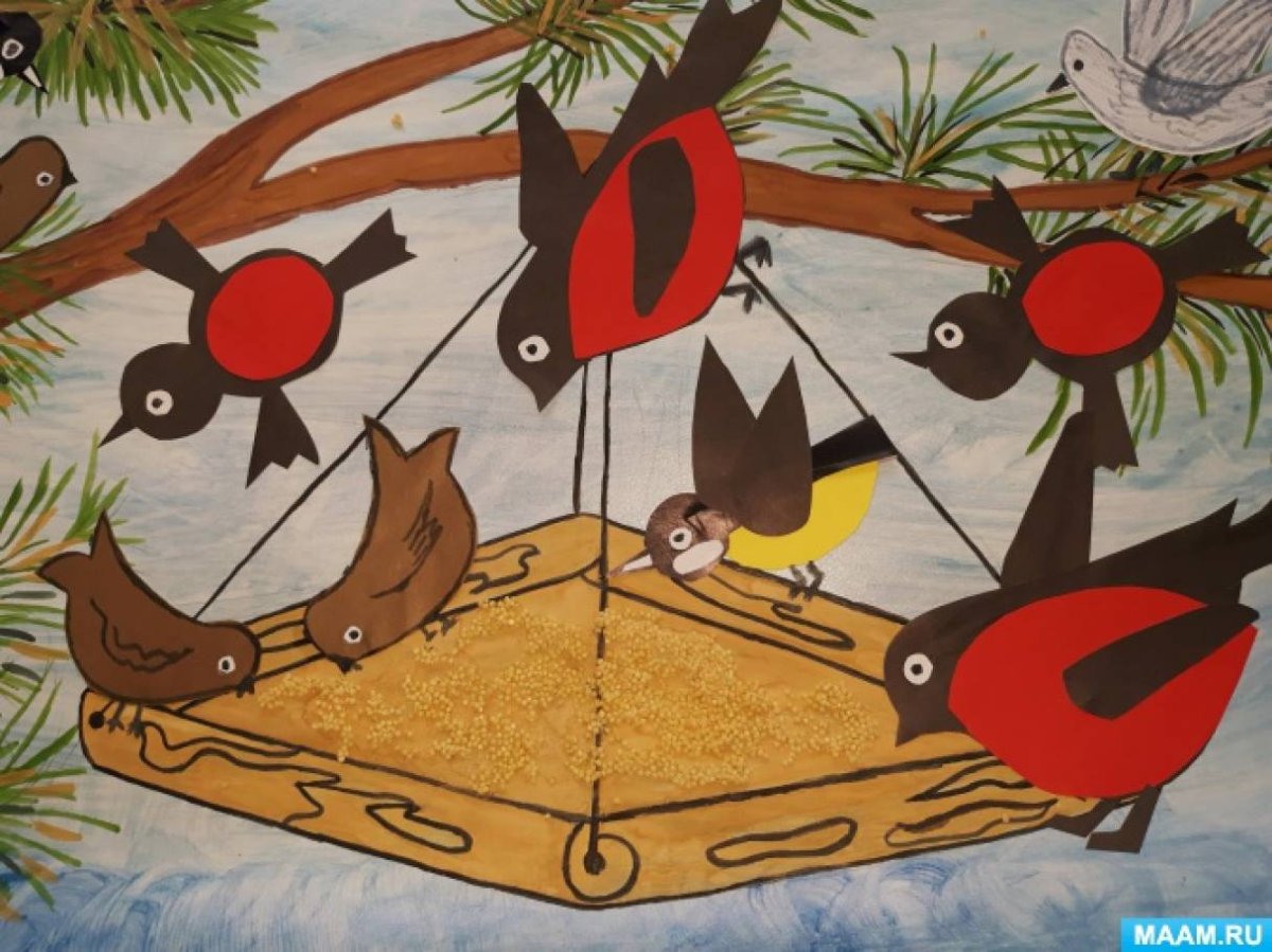 Аппликация кормушка для птиц в старшей группе