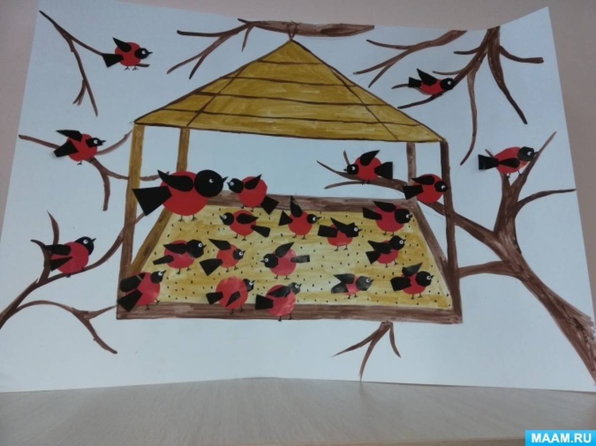 Аппликация птички на кормушке