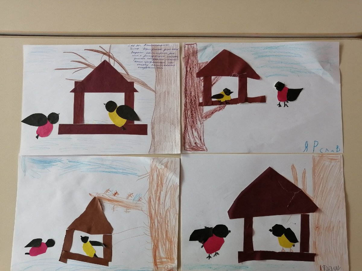 Аппликация птички на кормушке