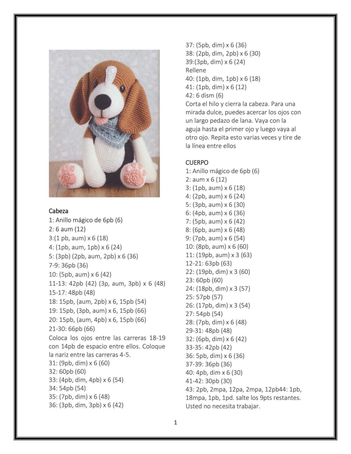 Вязание крючком амигуруми собаки Бигль схема