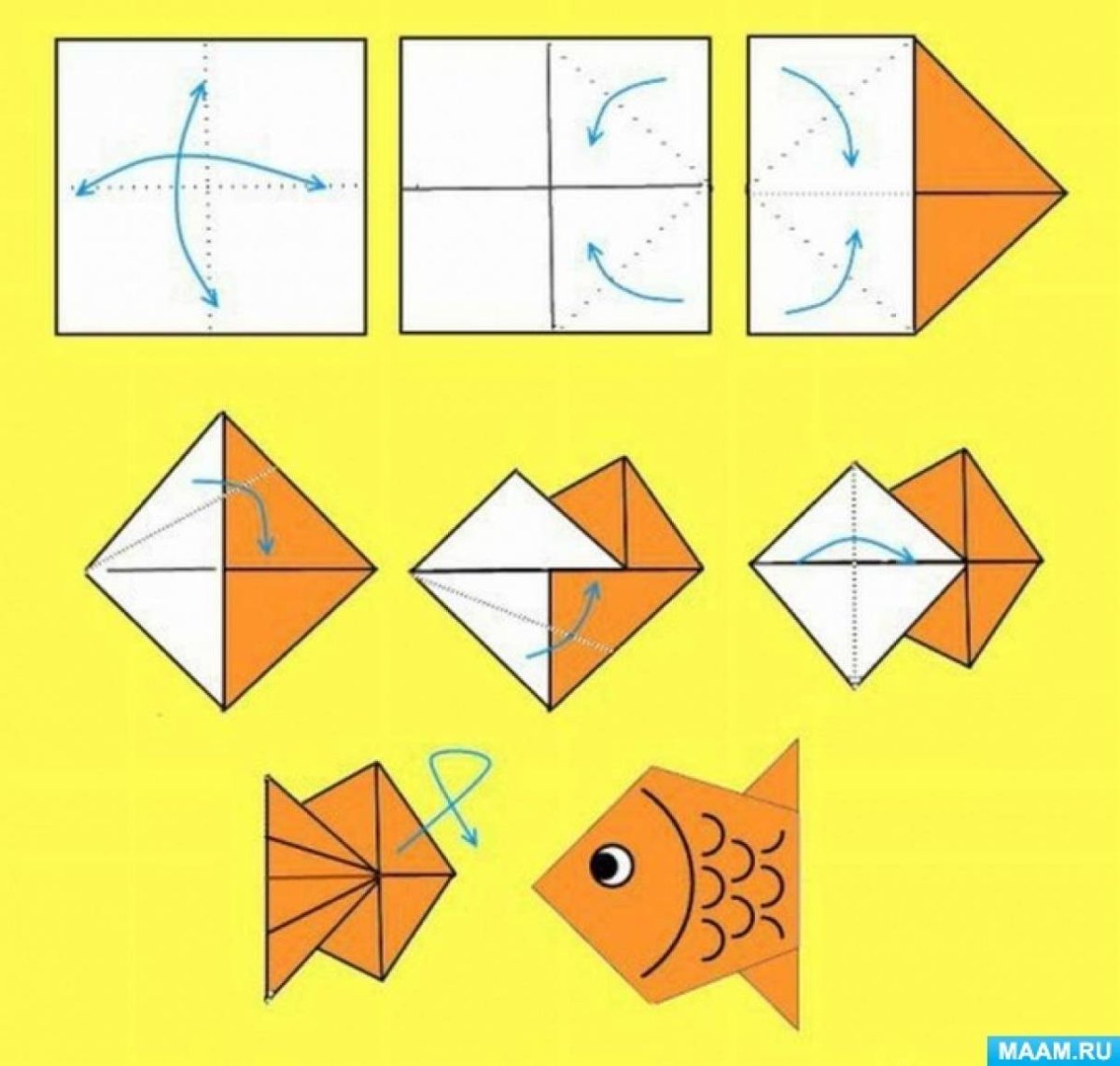 Поделка из бумаги для детей рыбка оригами