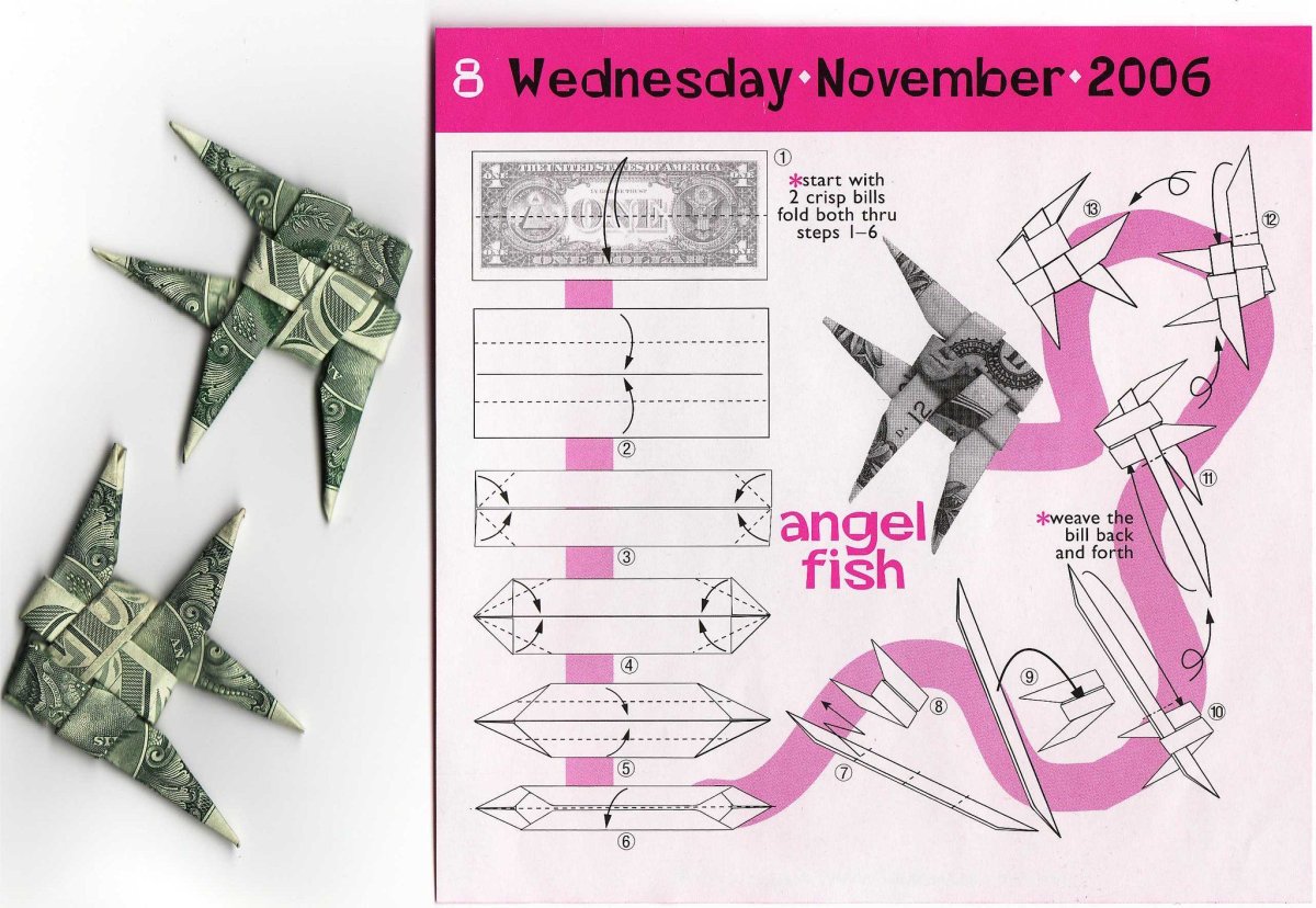 Оригами из денег рыба схема