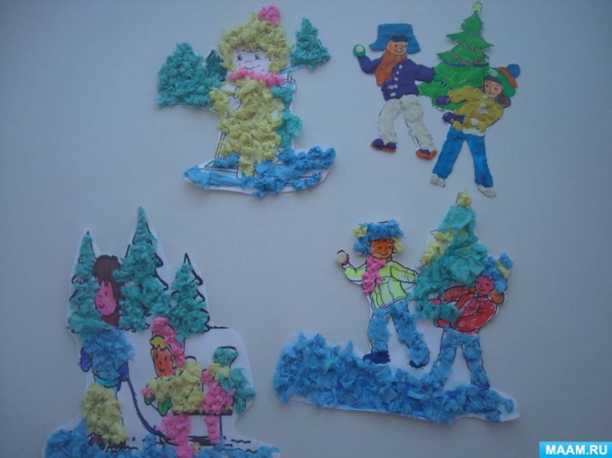 Аппликация зимние развлечения в подготовительной группе