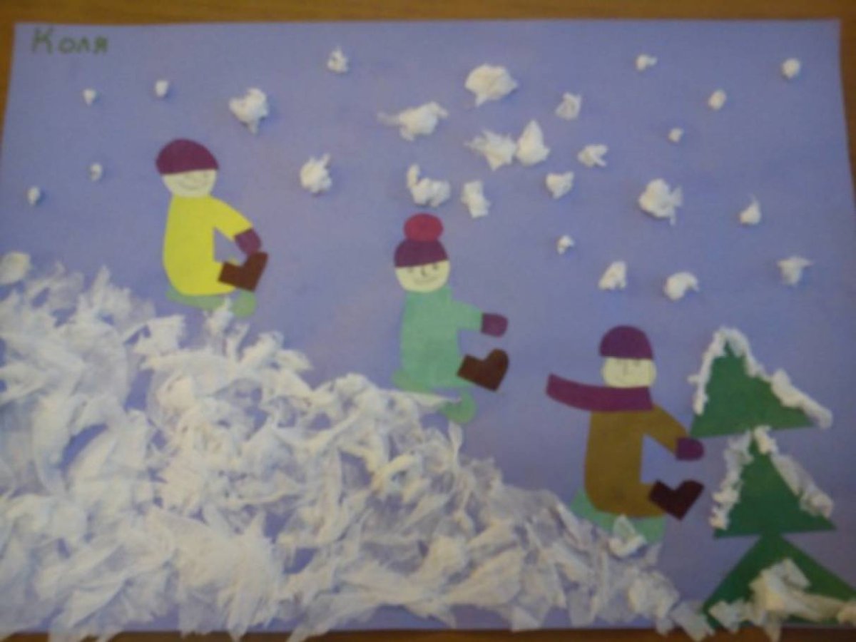 Аппликация зимние развлечения в подготовительной группе