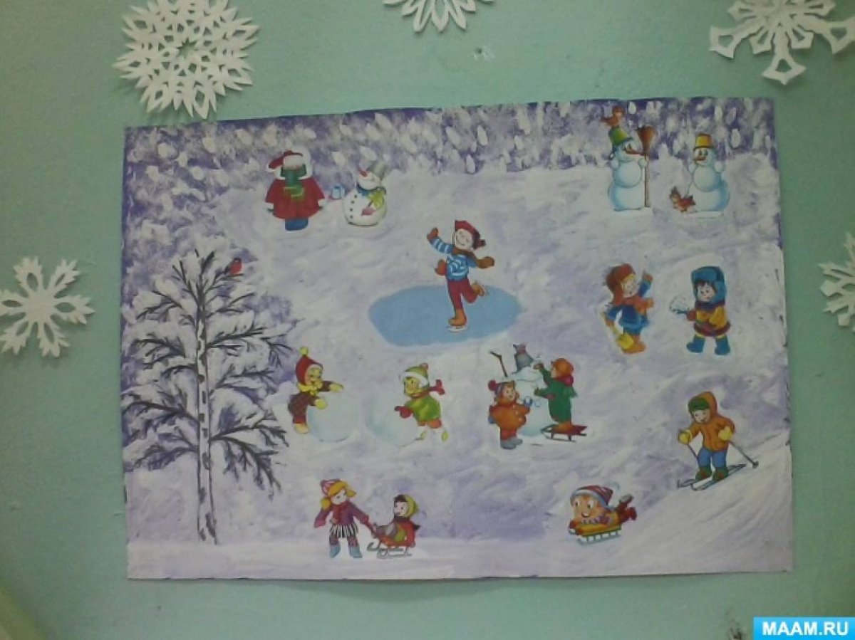 Аппликация на тему зимние развлечения в средней группе