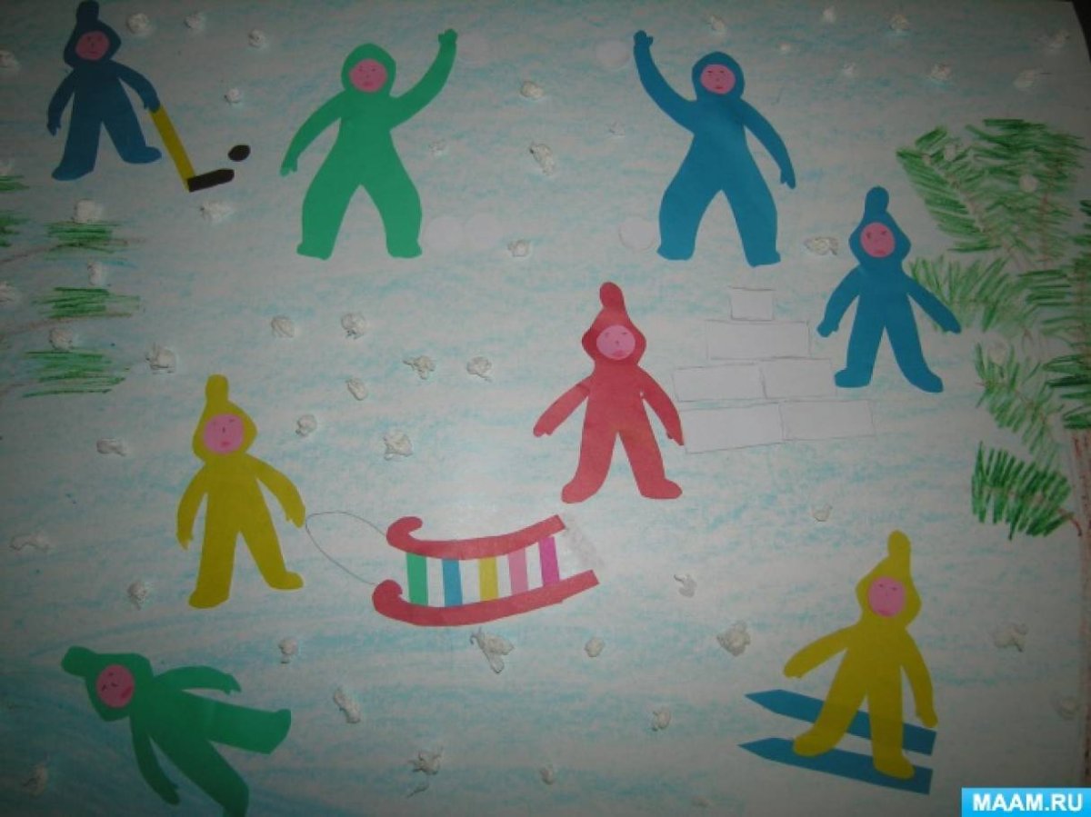 Аппликация зимние забавы старшая группа