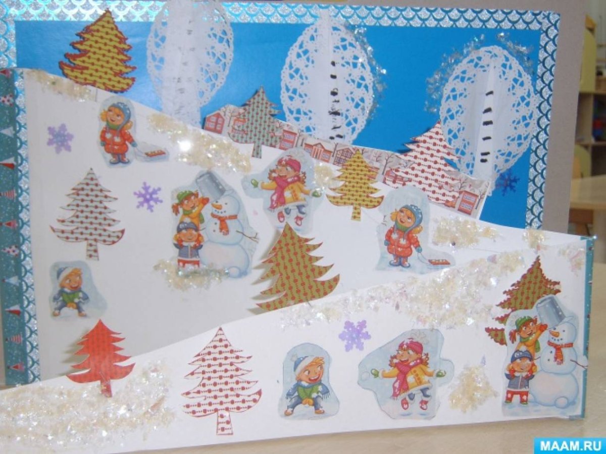 Зимняя аппликация в старшей группе детского сада