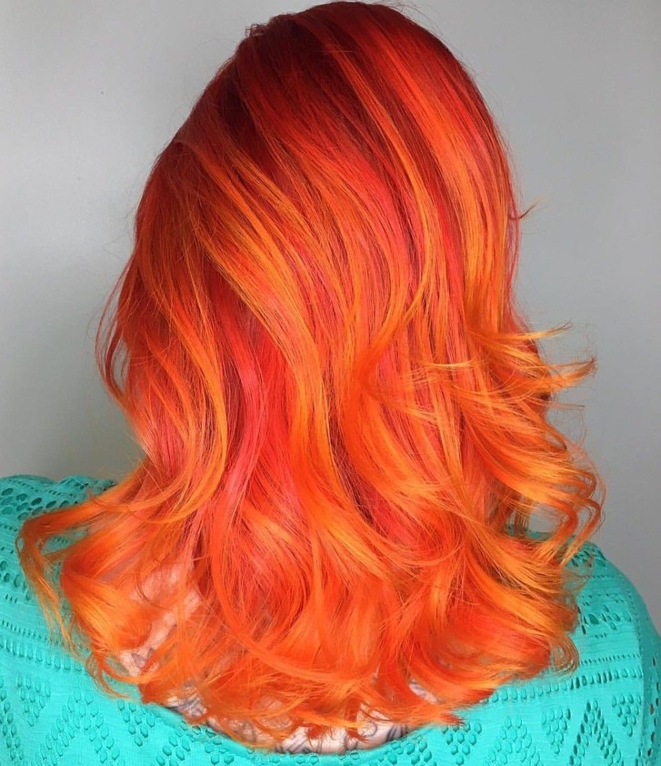 Окрашивание с рыжими прядями