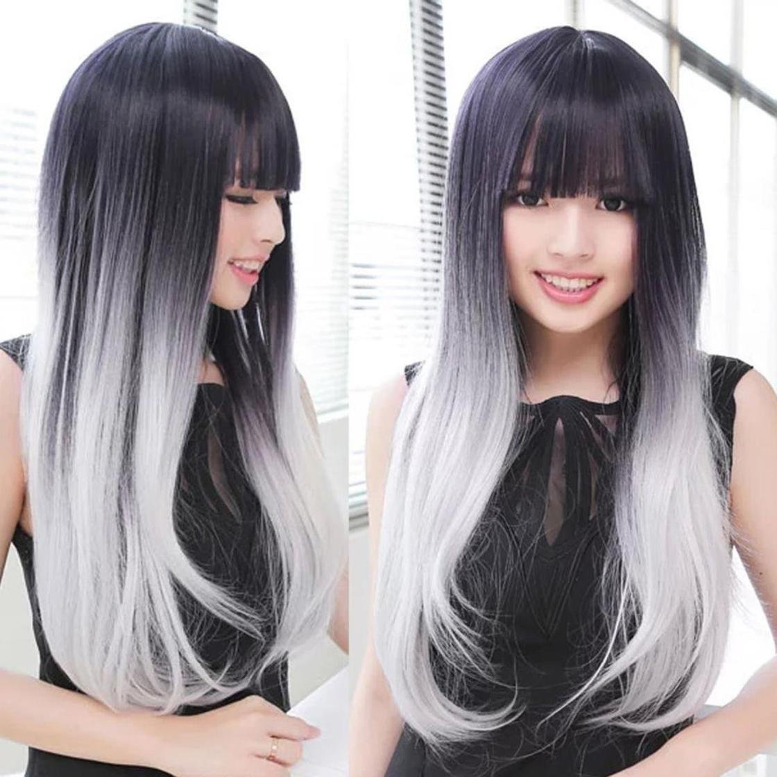 Омбре на темные волосы с челкой