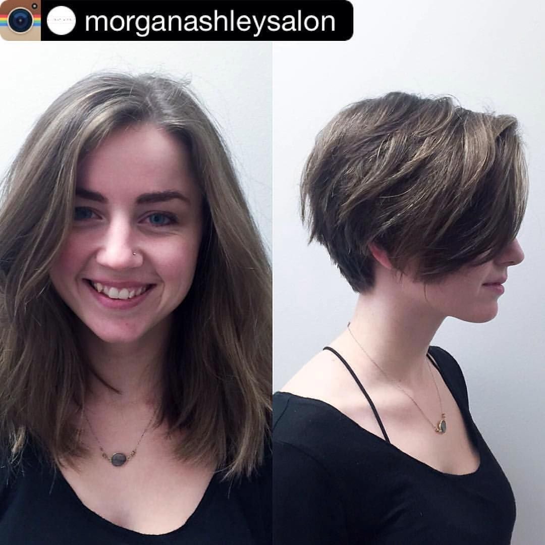 Пикси стрижка для полного лица с выбритым виском