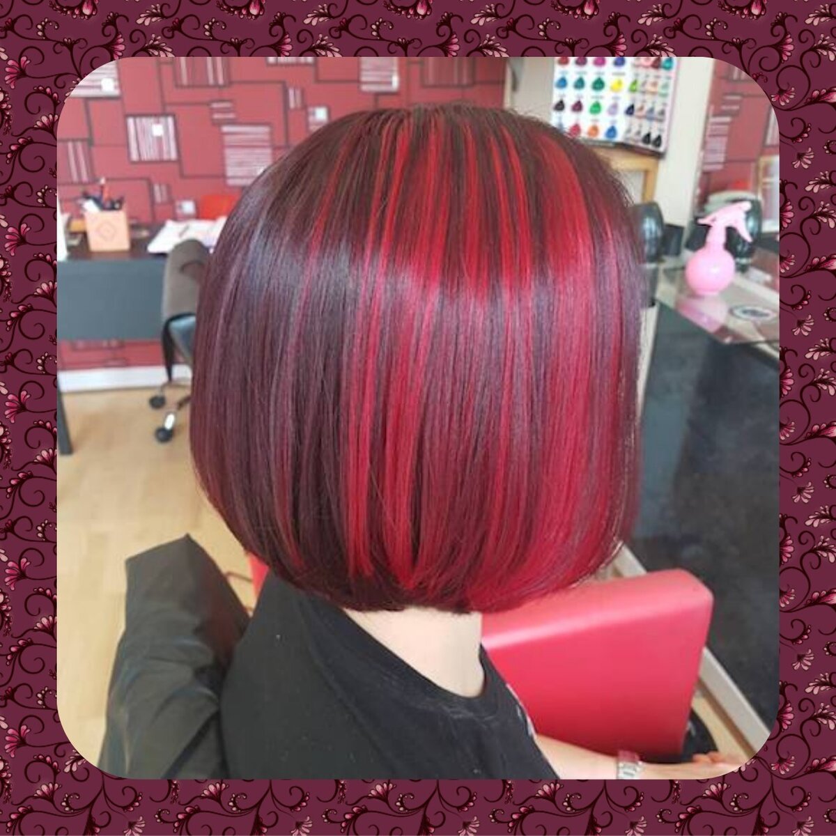 Красные корни и черные волосы каре