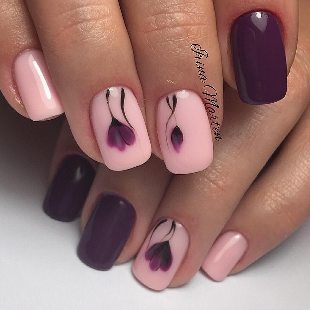 Маникюр темно розового цвета