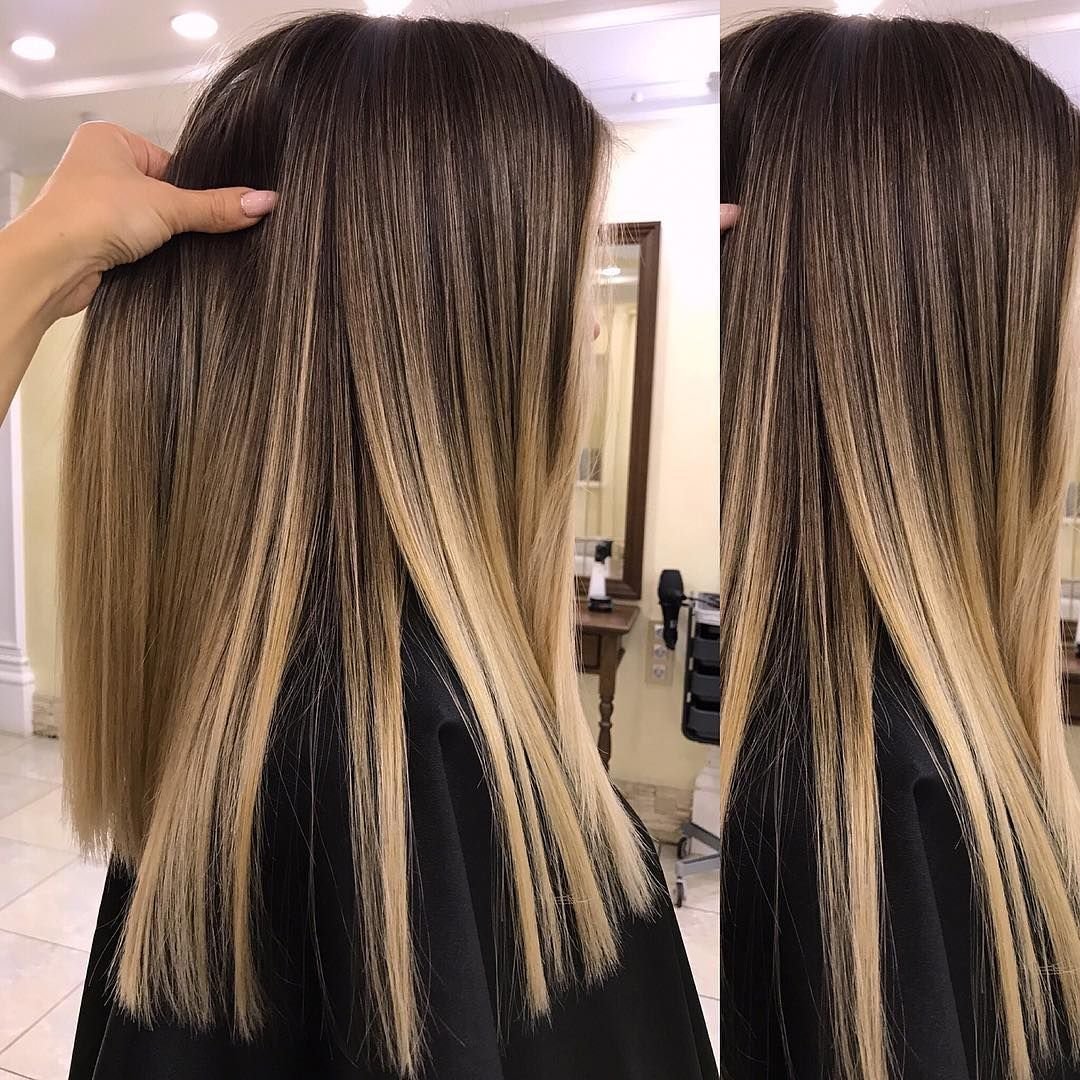 Балаяж окрашивание на темные прямые волосы