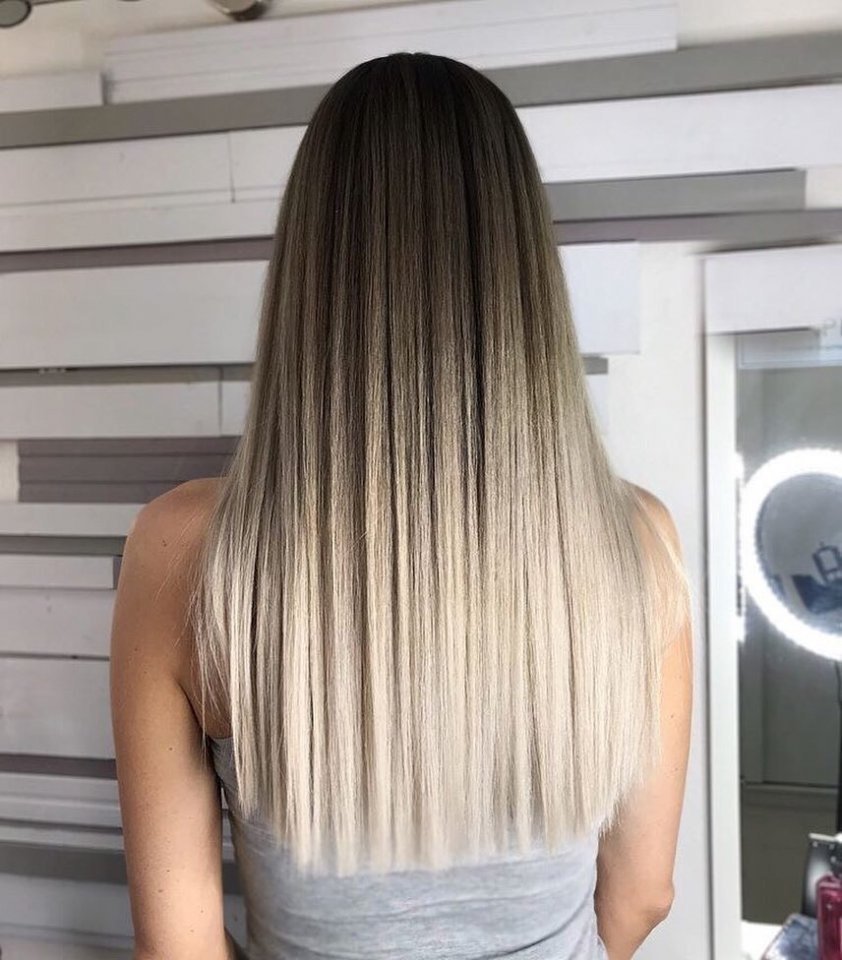 Омбре на длинные прямые волосы