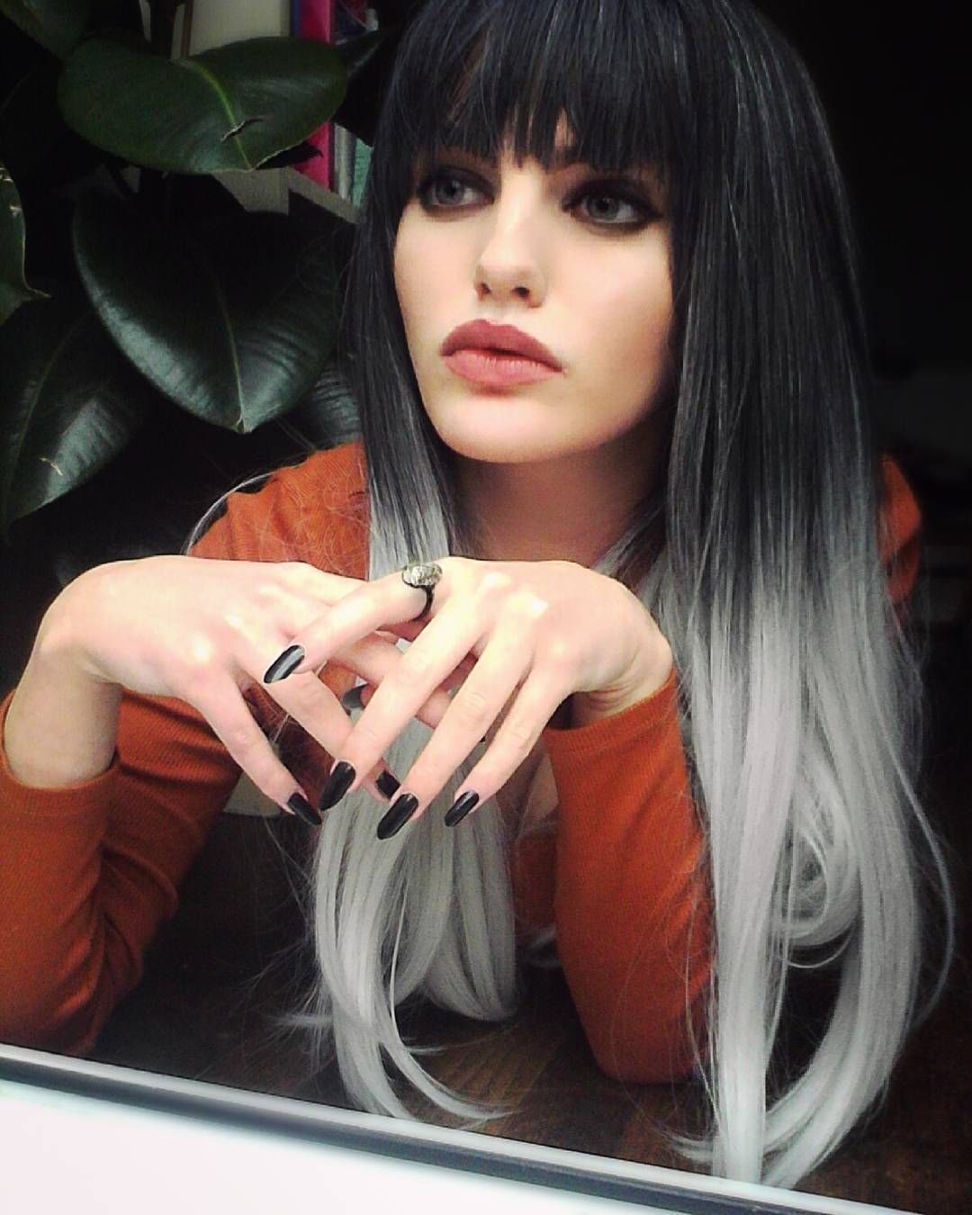 Омбре с прямой челкой