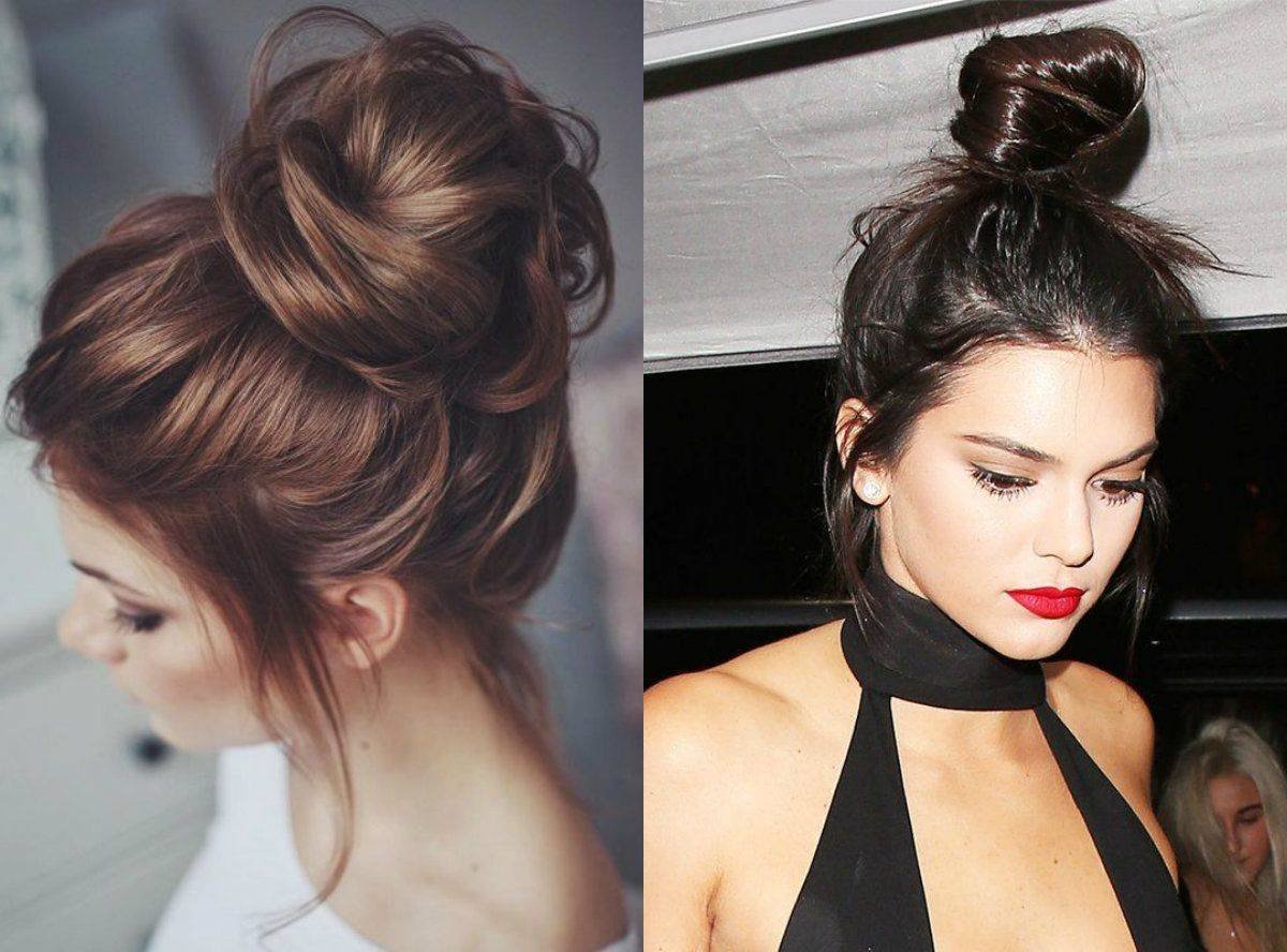 Небрежный пучок на средние волосы