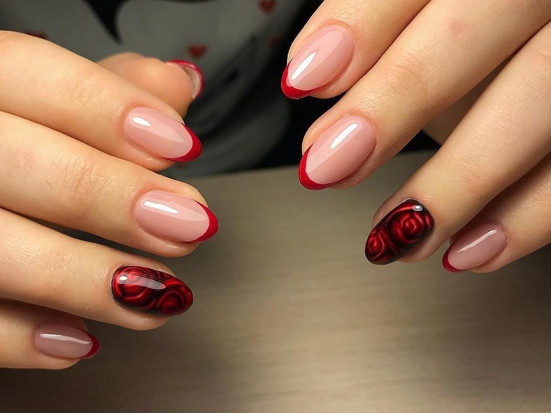 Вишнёвый маникюр на короткие ногти