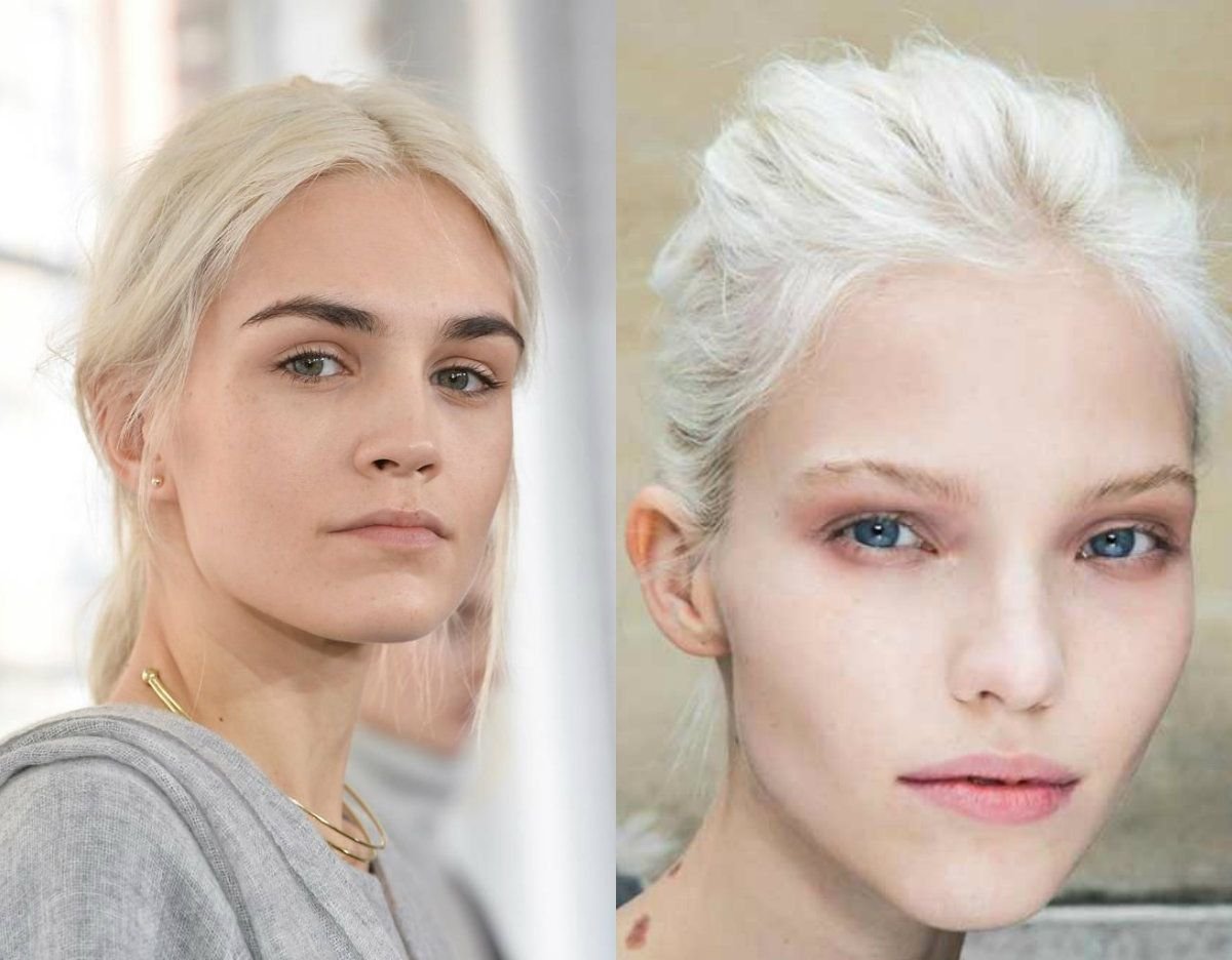 Белые волосы и темные брови