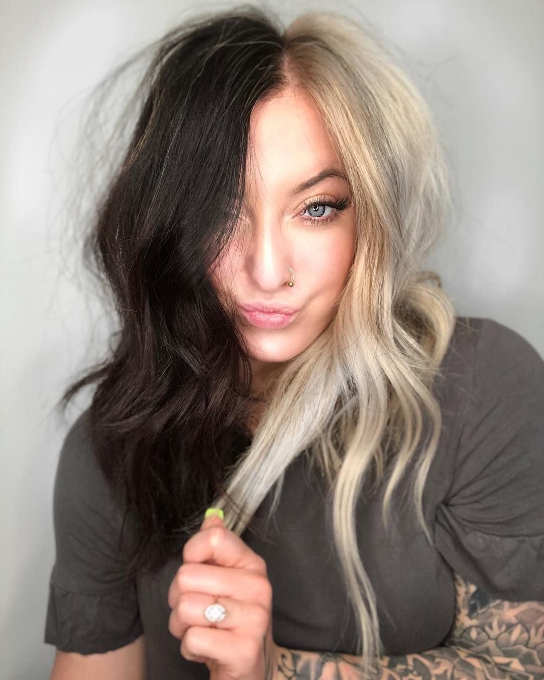 Сплит окрашивание блонд и каштан