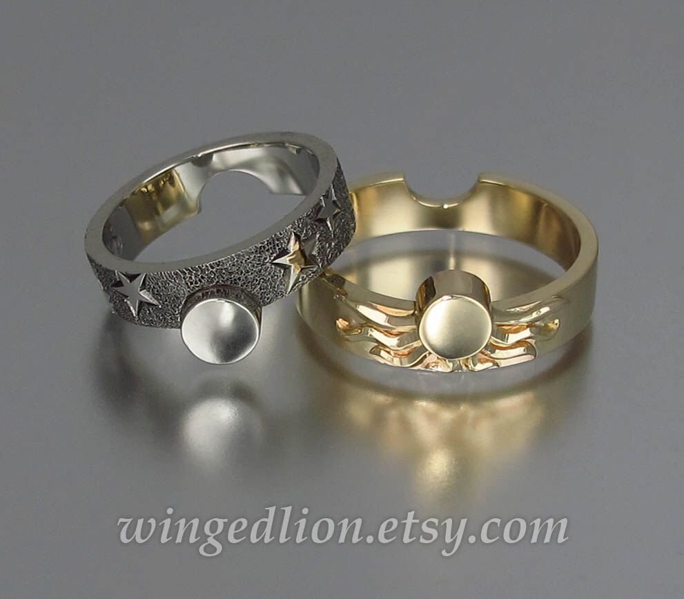 Парные кольца солнце и Луна серебро