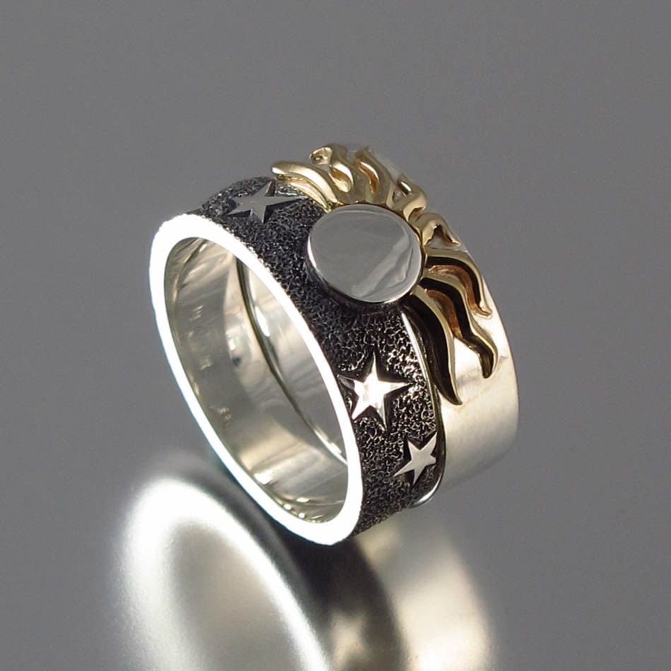 Парные кольца солнце и Луна серебро