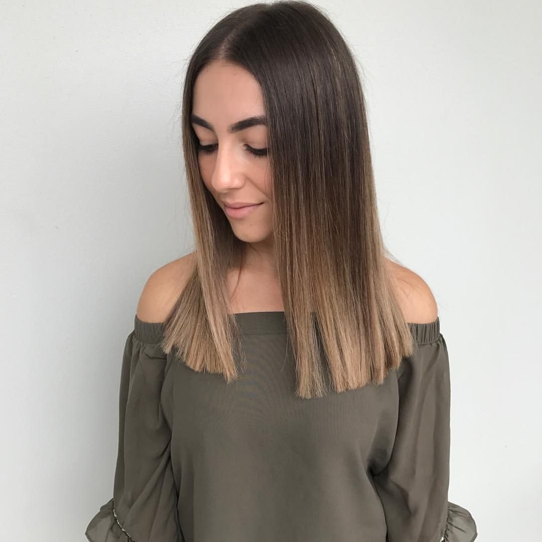 Омбре на темно русые волосы средней