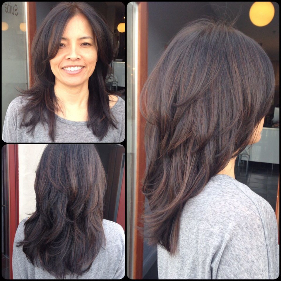 Каскад на длинные темные волосы