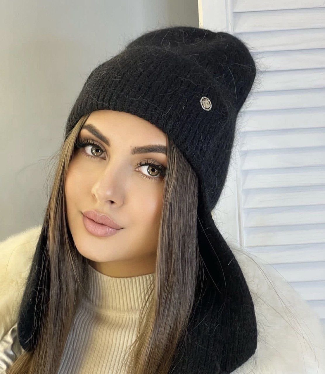 Prada шапка женская серая ангора