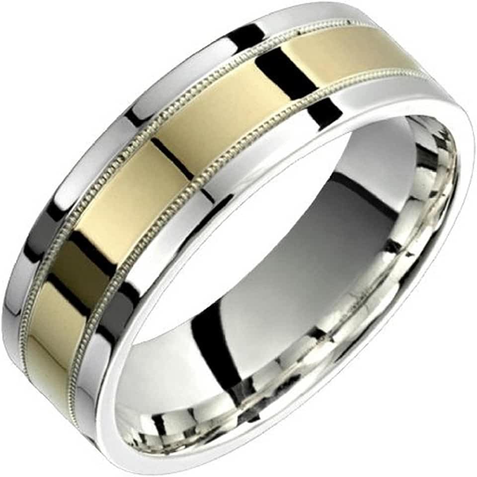 Мужское кольцо белое и желтое золото