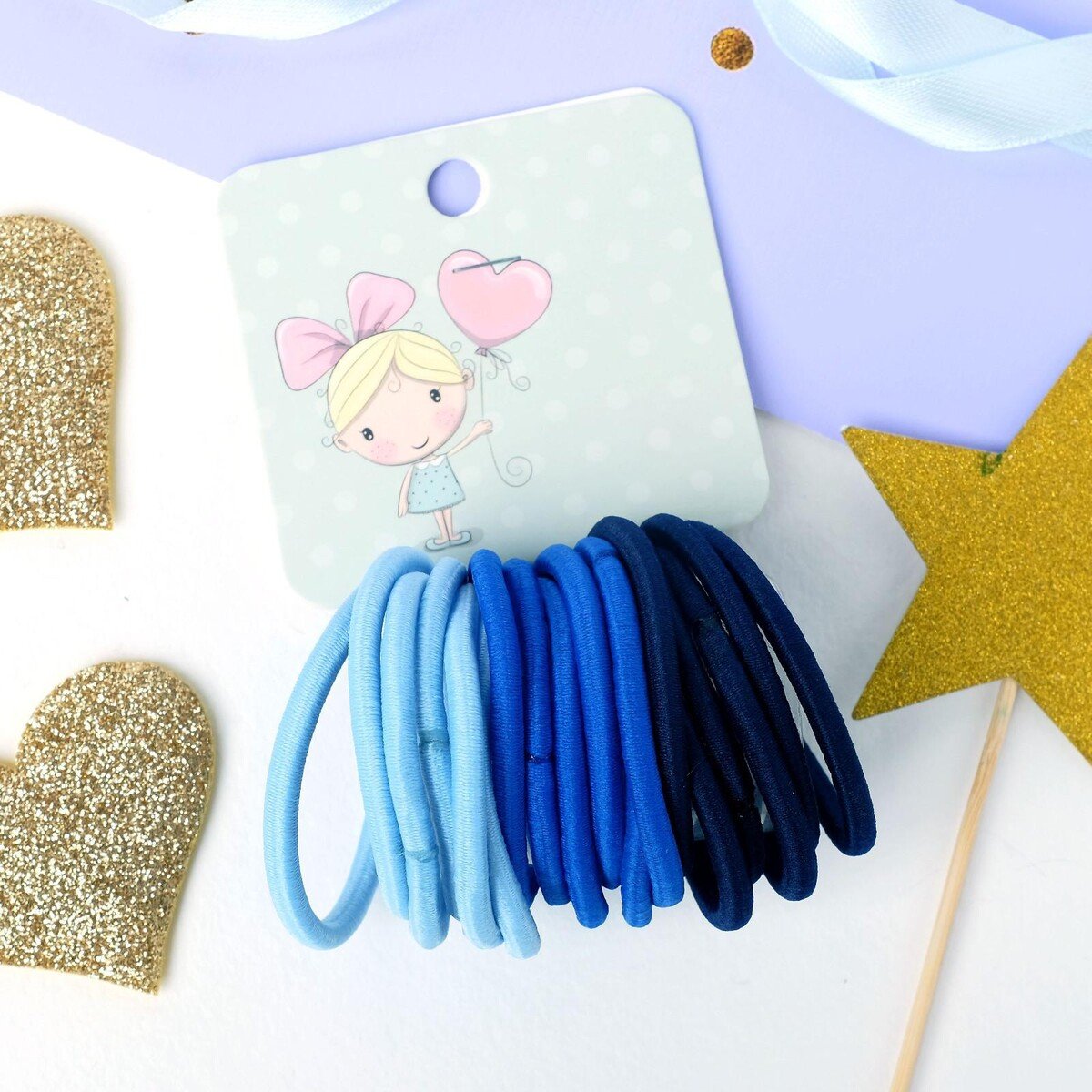 Резинка для волос "спорт" (набор 18 шт) сине-голубой