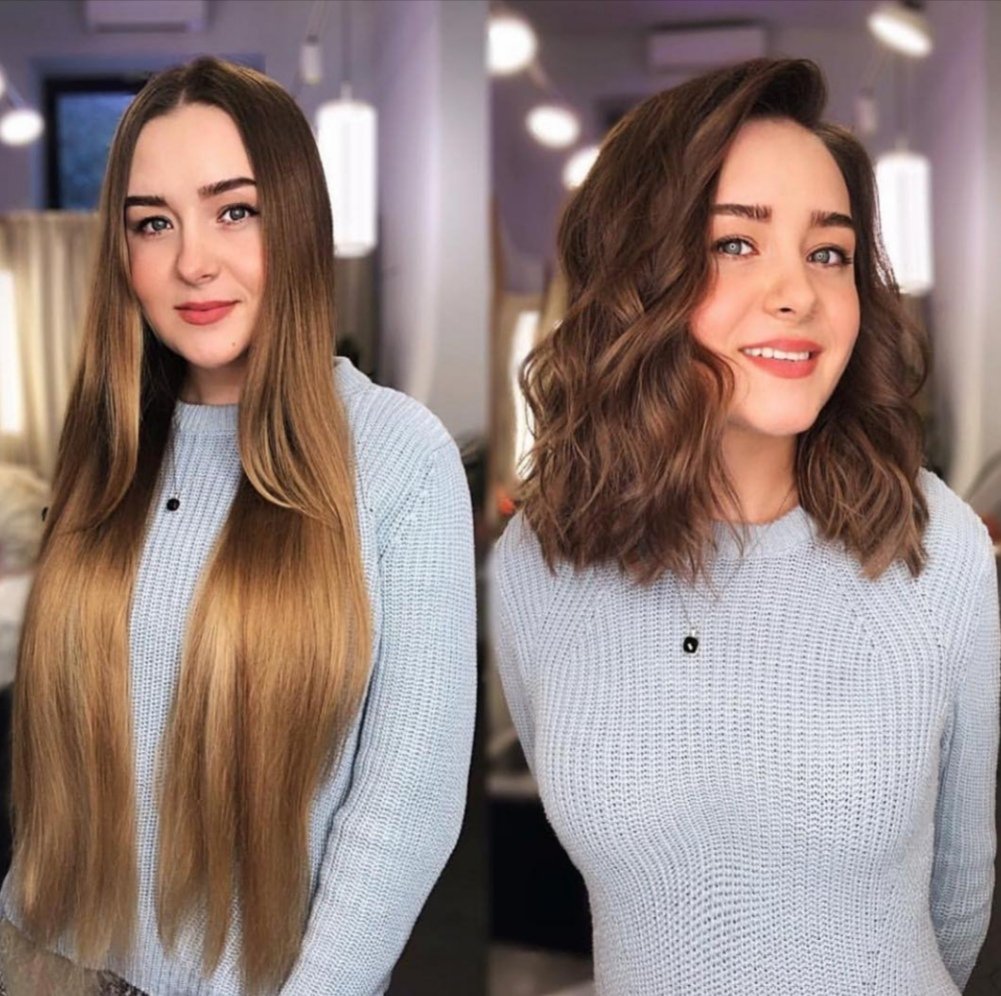 До и после стрижки длинных волос