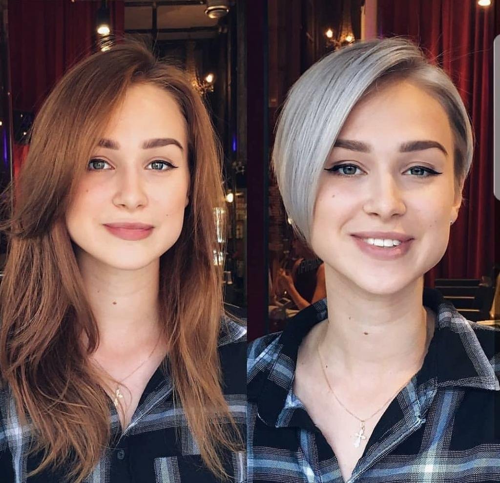 Стильные стрижки до и после