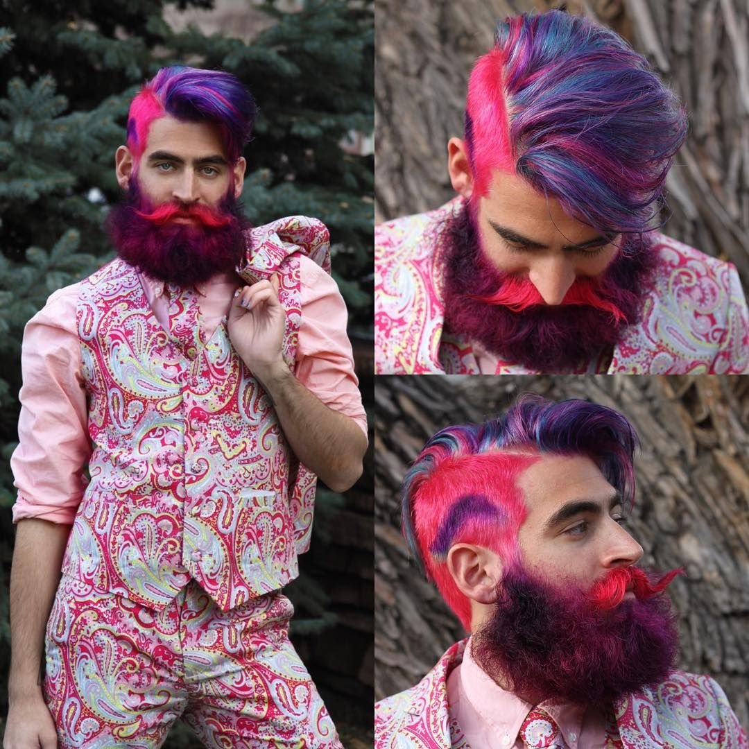 Цветные мужские прически с бородой