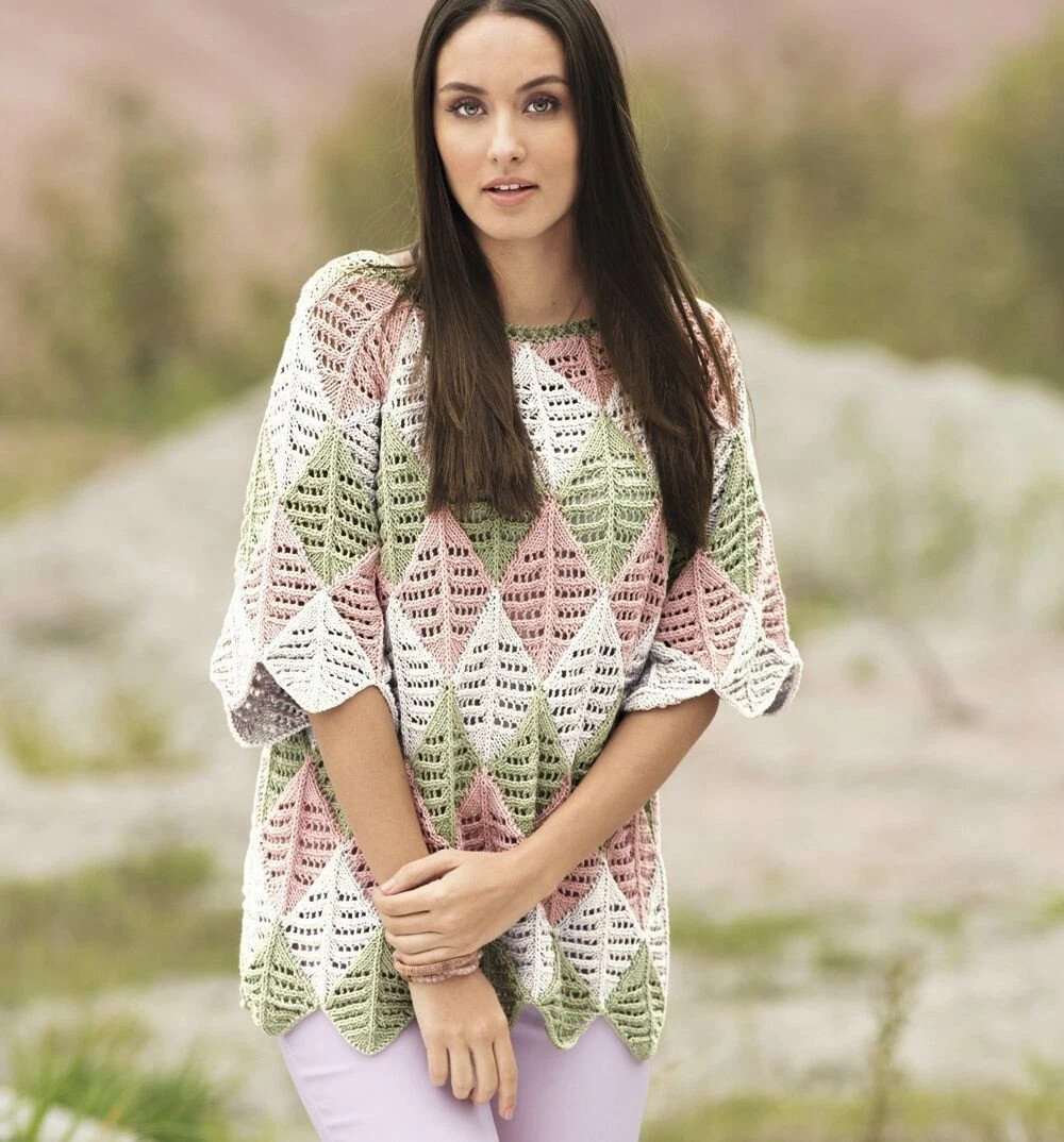 Двухцветный ажурный джемпер