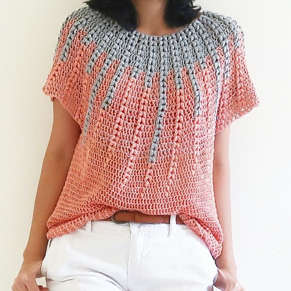 Джемпер с круглой кокеткой крючком