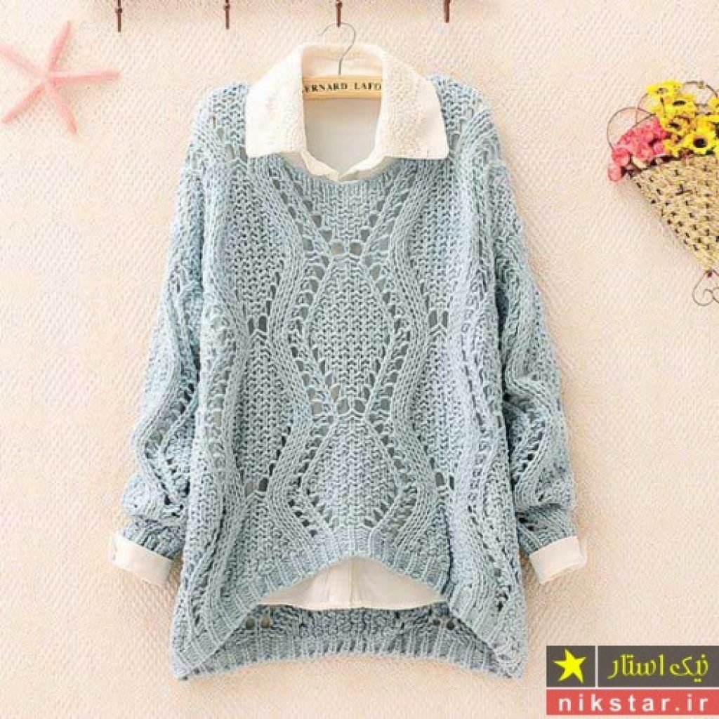 Ажурный джемпер оверсайз с укороченным передом