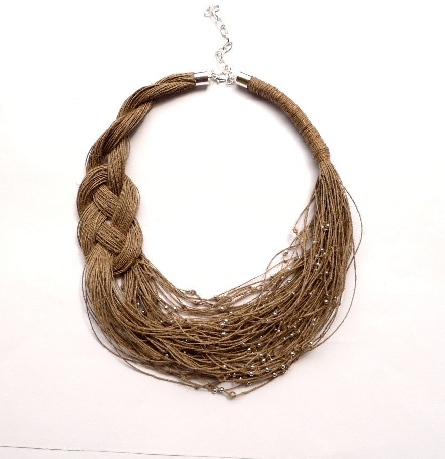 Макраме из льняных нитей и жемчуга украшения своими руками