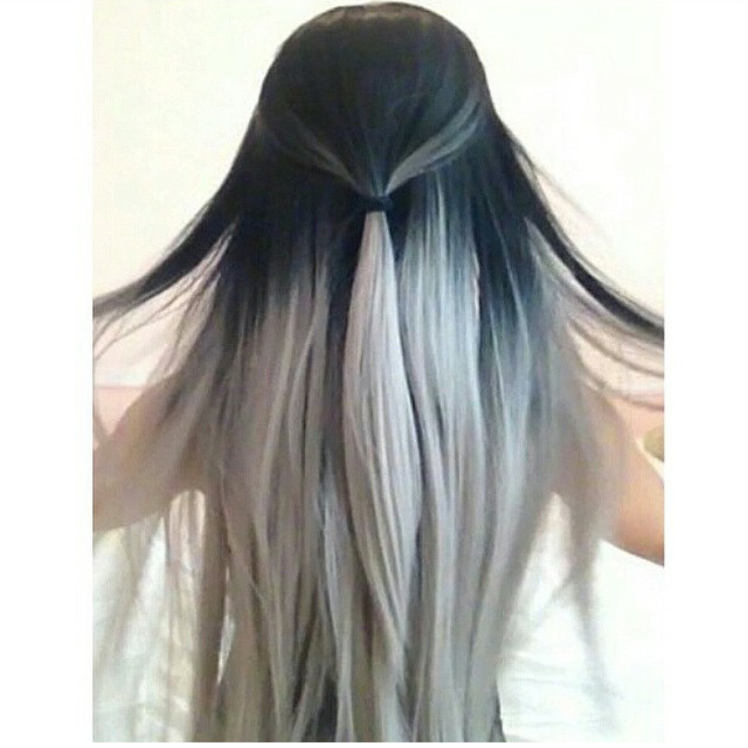 Черно белое омбре на волосах