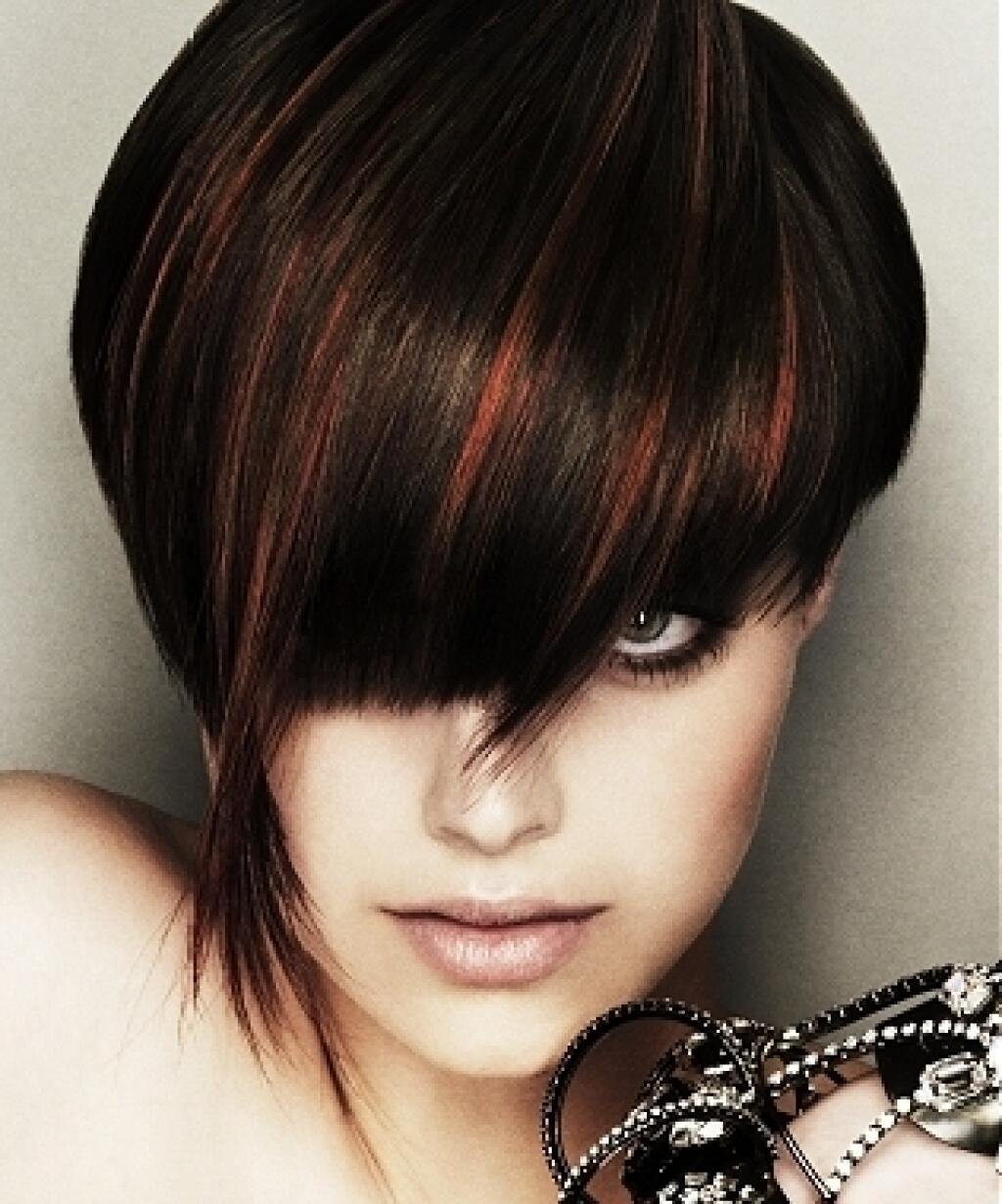 Колорирование на тёмные короткие волосы с челкой