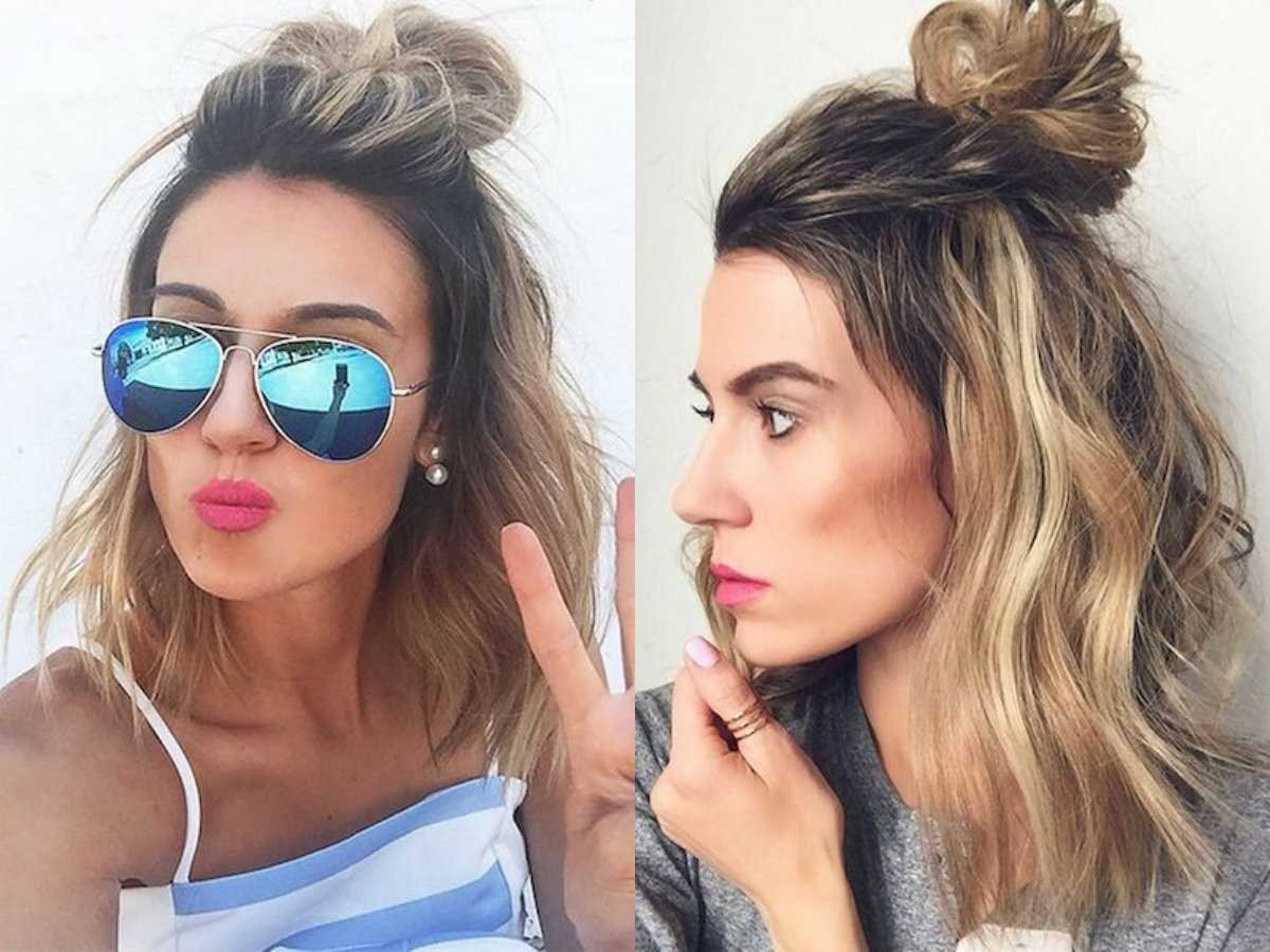 Пучок с отпущенными волосами