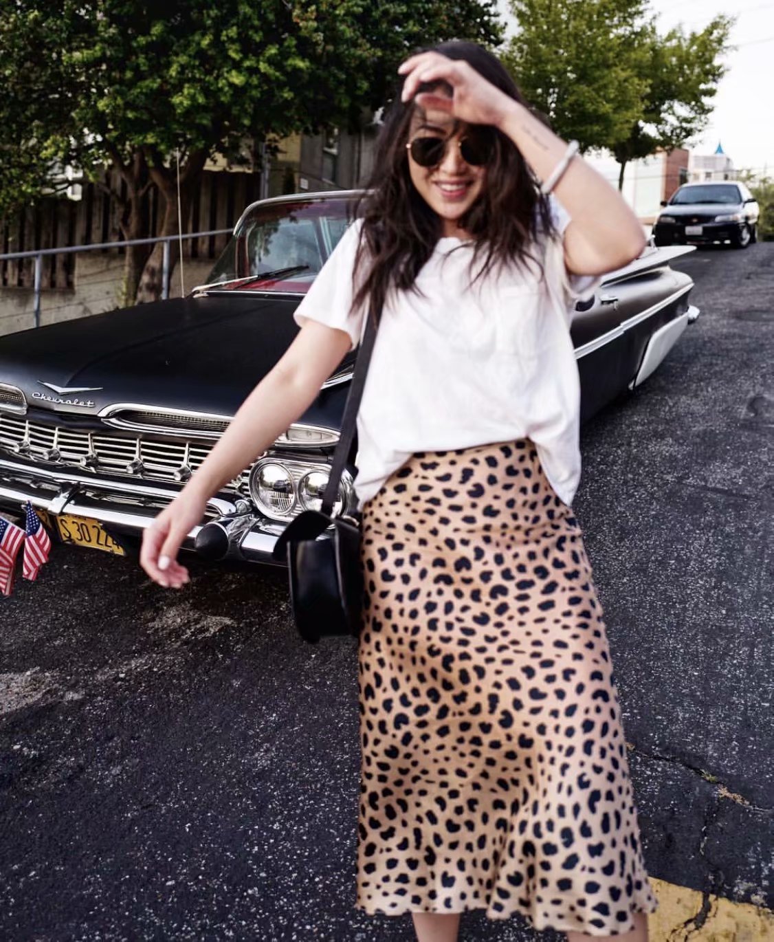 Леопардовая юбка плиссе с топом