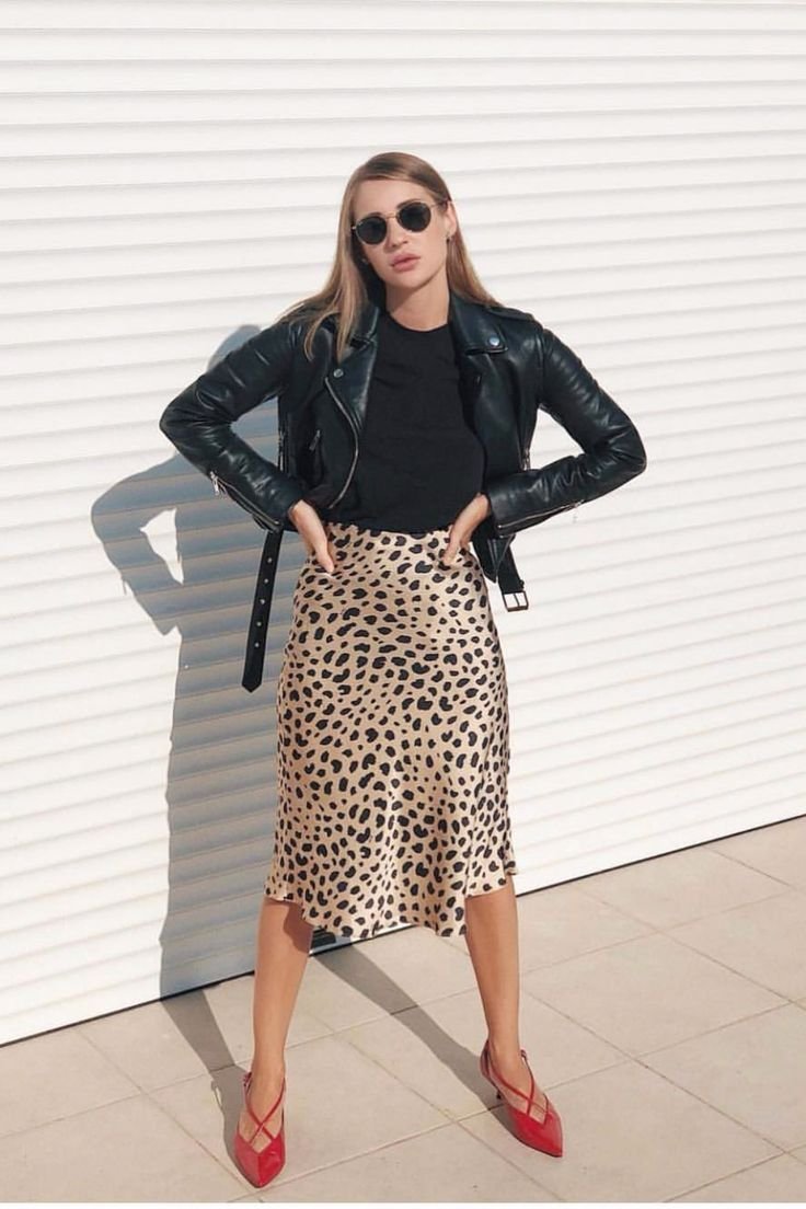 Леопардовая юбка стрит стайл