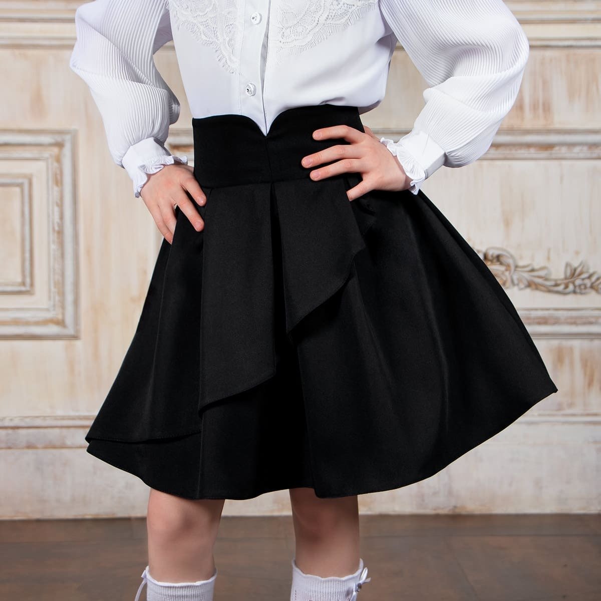 Юбка Школьная с подъюбником артикул: sp8-722 серая