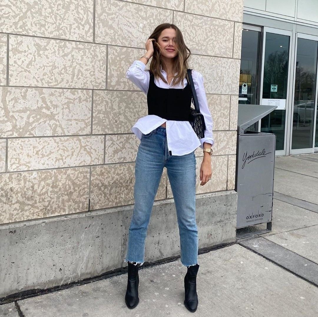 Белая рубашка с корсетом образы